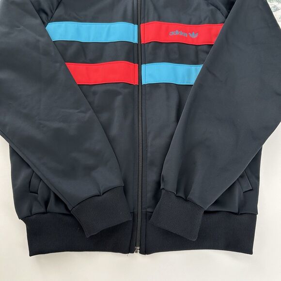 Vtg 80s Adidas Track Jacket Trefoil Mens M Black Stripe Zip Up Made In USA Retro - Picture 8 of 14